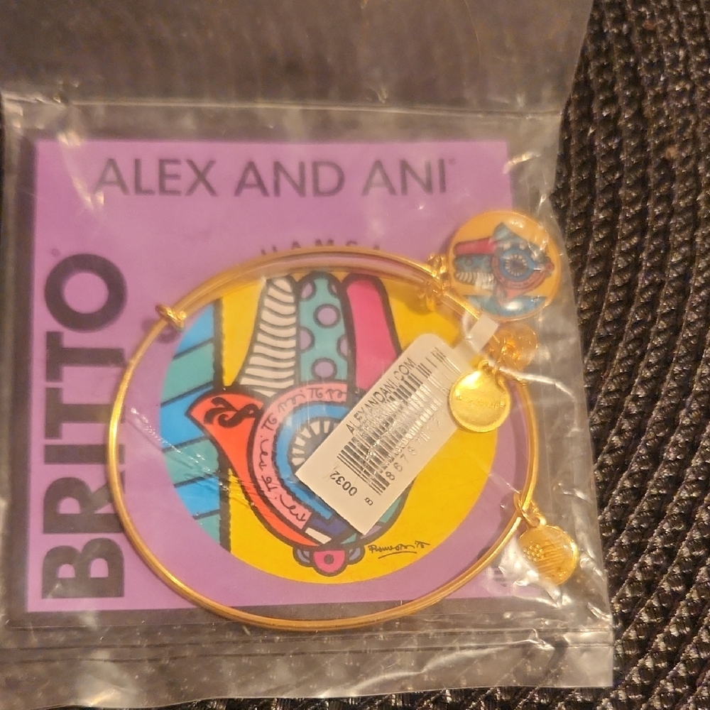 Alex and Ani Gold Bangle with Artistic Charm